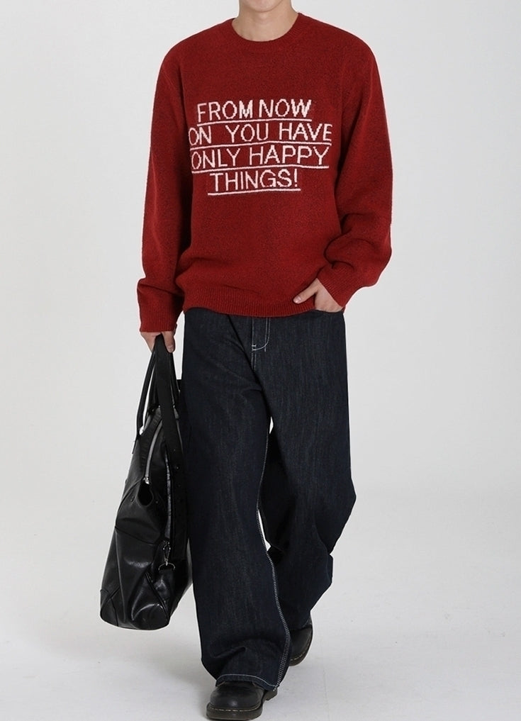Cozy Knit Pullover Sweater Casual Letter Design