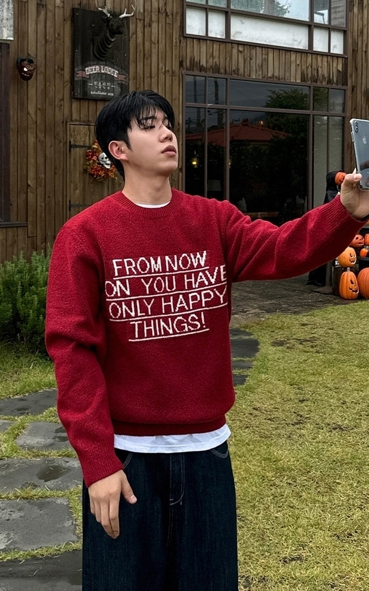 Cozy Knit Pullover Sweater Casual Letter Design
