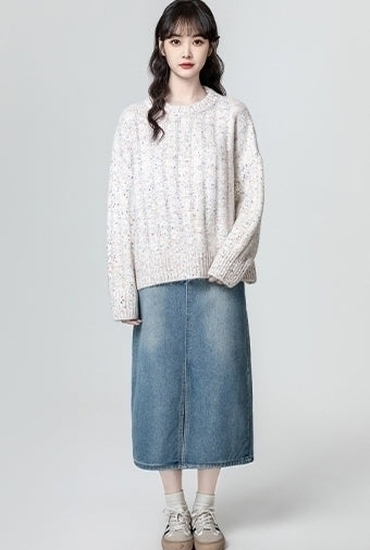 Cozy Knit Pullover Sweater Soft Colorful Dots