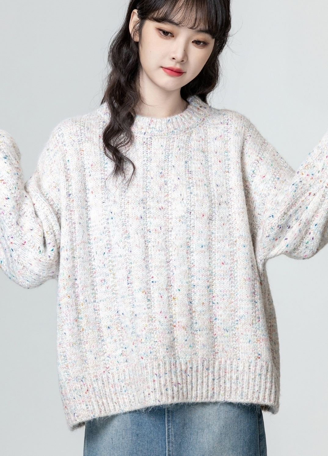 Cozy Knit Pullover Sweater Soft Colorful Dots