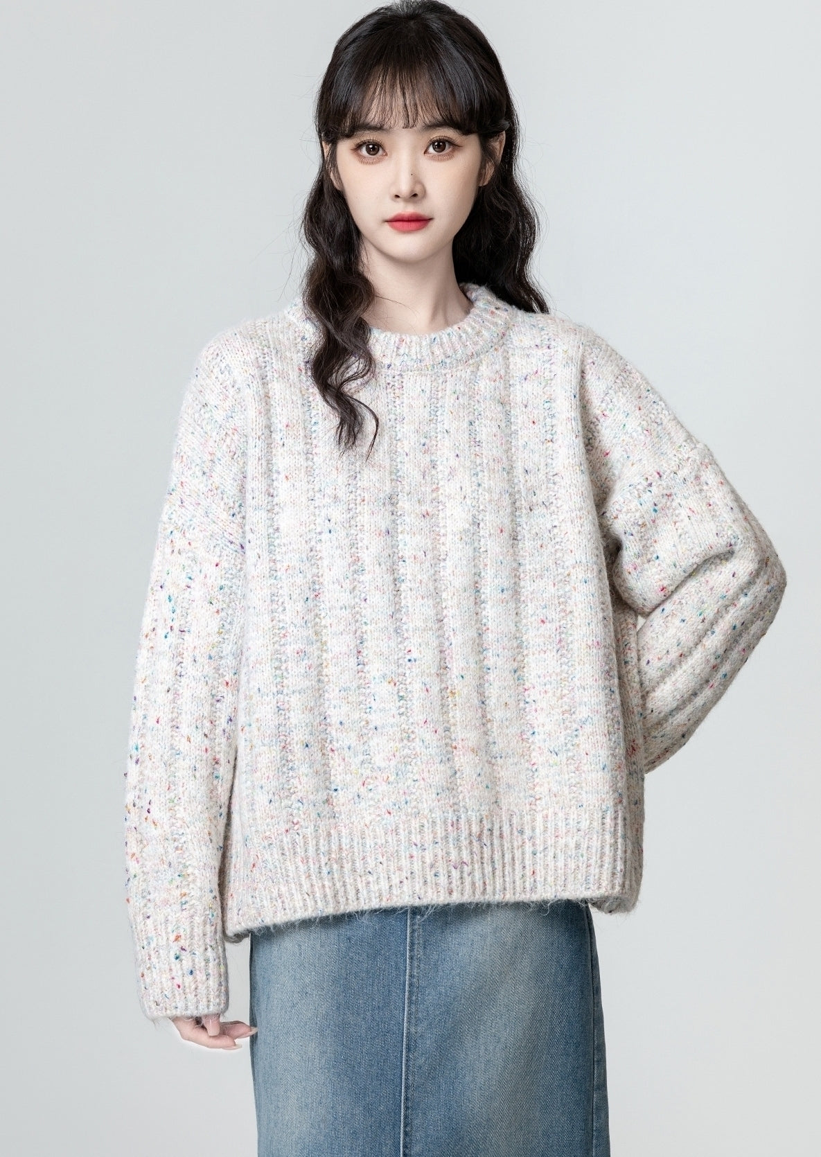 Cozy Knit Pullover Sweater Soft Colorful Dots