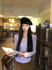 Cozy Knit Sweater Purple Slim Fit Long Sleeve