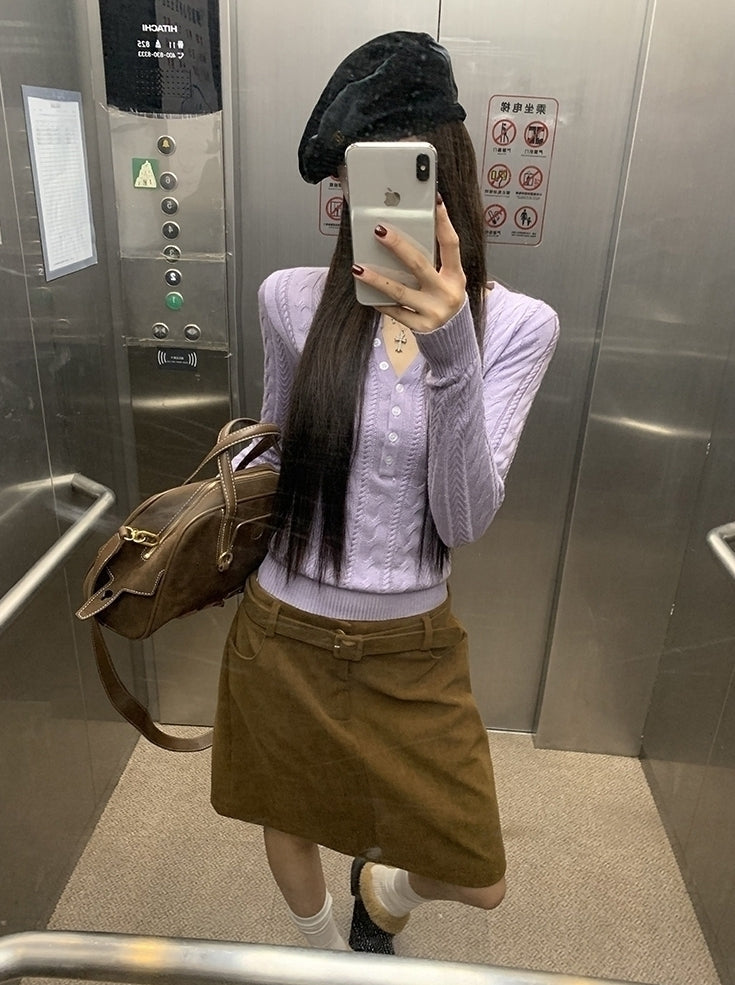 Cozy Knit Sweater Purple Slim Fit Long Sleeve