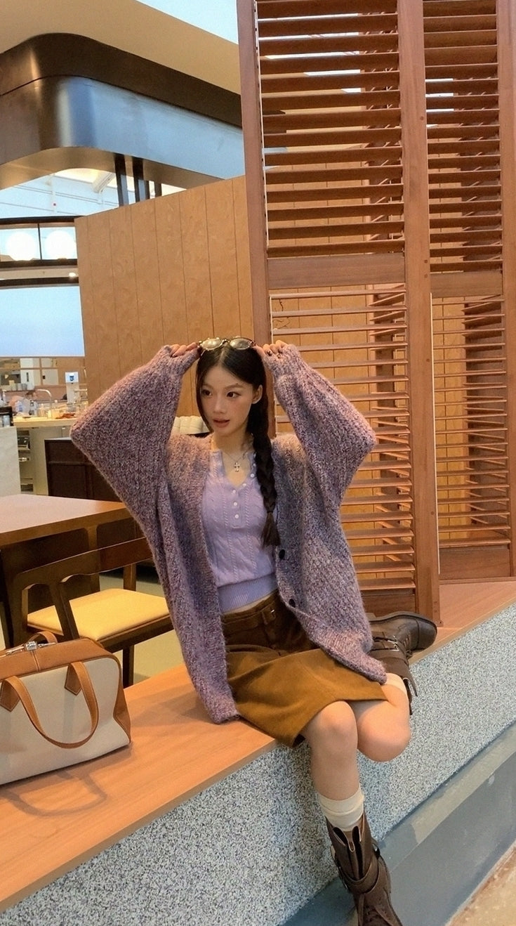 Cozy Knit Sweater Purple Slim Fit Long Sleeve