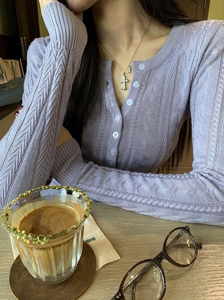 Cozy Knit Sweater Purple Slim Fit Long Sleeve