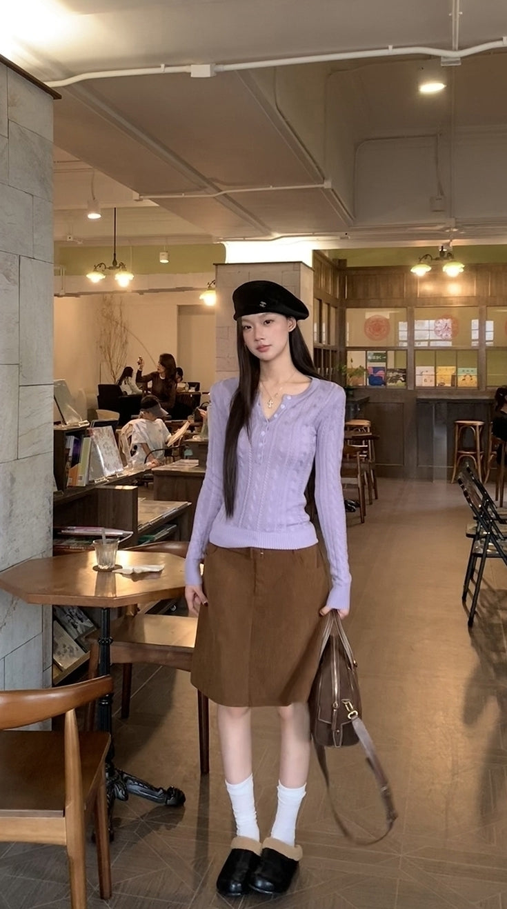 Cozy Knit Sweater Purple Slim Fit Long Sleeve
