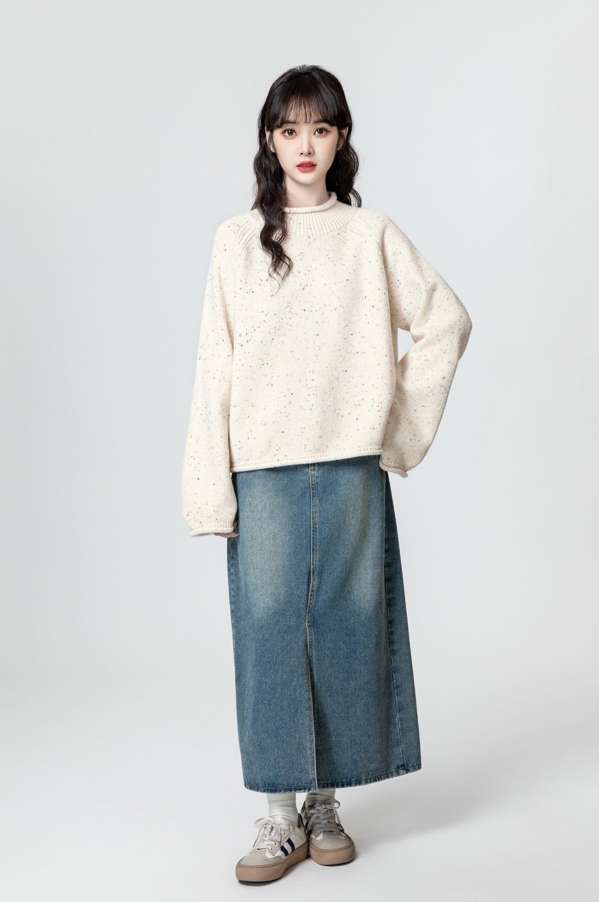 Cozy Knit Sweater With Rolled Collar