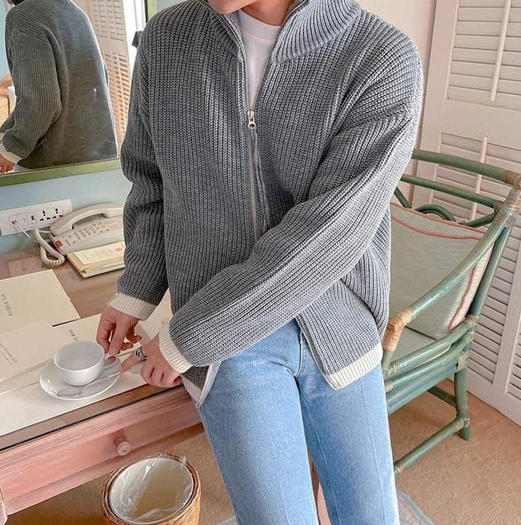 Cozy Knit Zip Cardigan Sweater