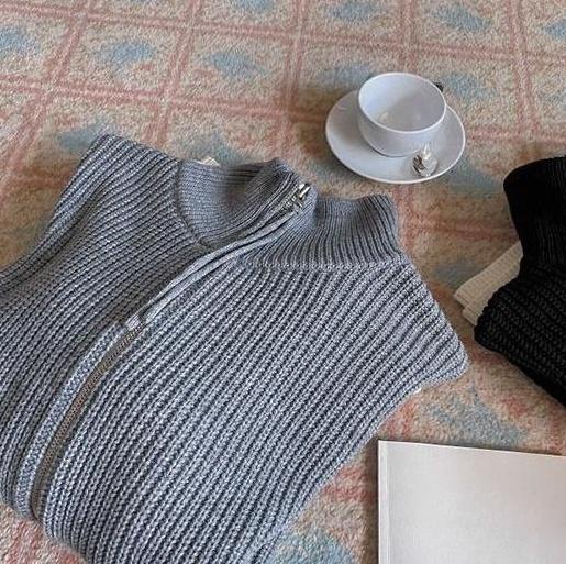 Cozy Knit Zip Cardigan Sweater