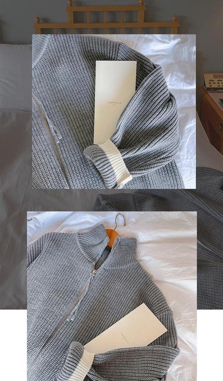 Cozy Knit Zip Cardigan Sweater