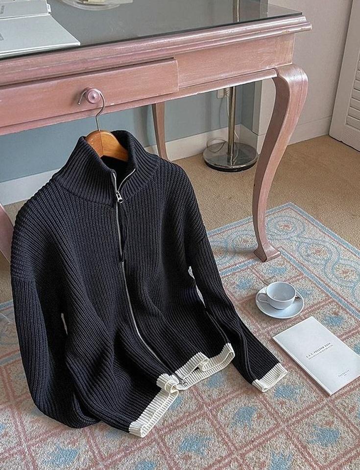 Cozy Knit Zip Cardigan Sweater
