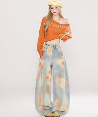 Cozy Off Shoulder Knit Sweater Orange