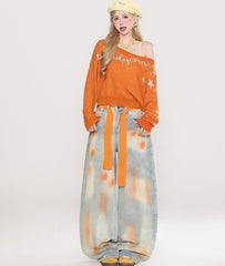 Cozy Off Shoulder Knit Sweater Orange