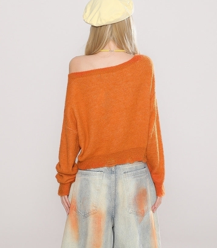 Cozy Off Shoulder Knit Sweater Orange