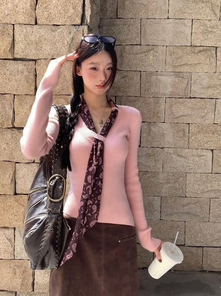 Cozy Pink Knit Sweater Soft Elegant Layering Top