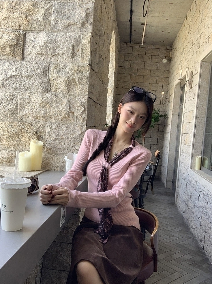 Cozy Pink Knit Sweater Soft Elegant Layering Top