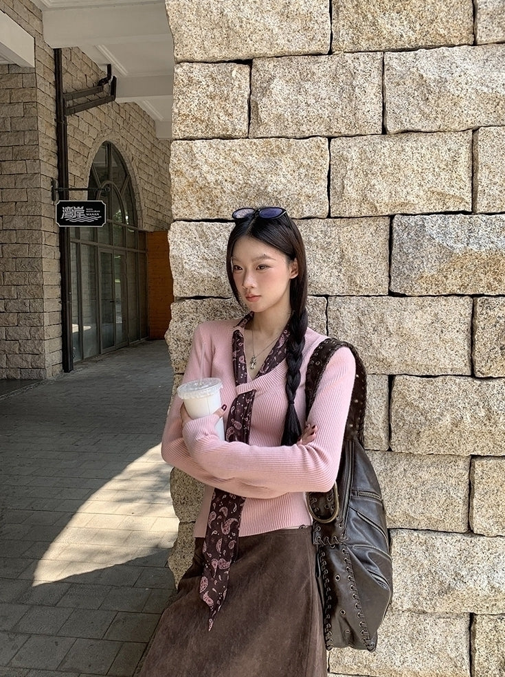 Cozy Pink Knit Sweater Soft Elegant Layering Top