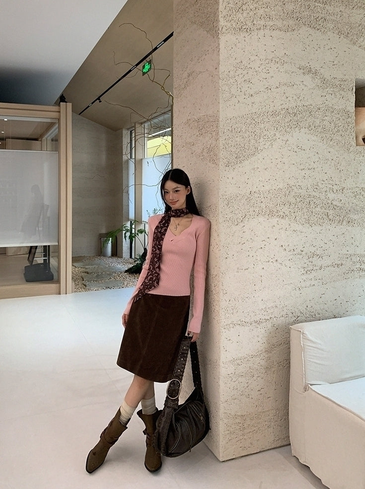 Cozy Pink Knit Sweater Soft Elegant Layering Top