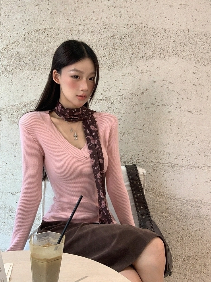 Cozy Pink Knit Sweater Soft Elegant Layering Top