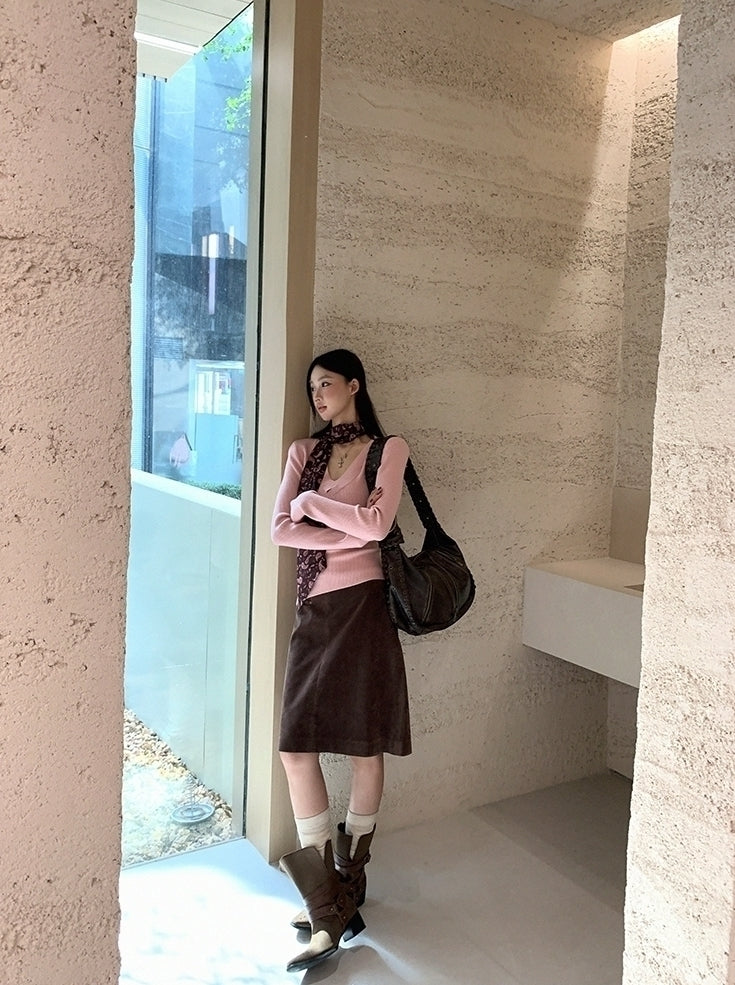 Cozy Pink Knit Sweater Soft Elegant Layering Top
