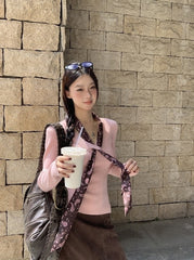 Cozy Pink Knit Sweater Soft Elegant Layering Top