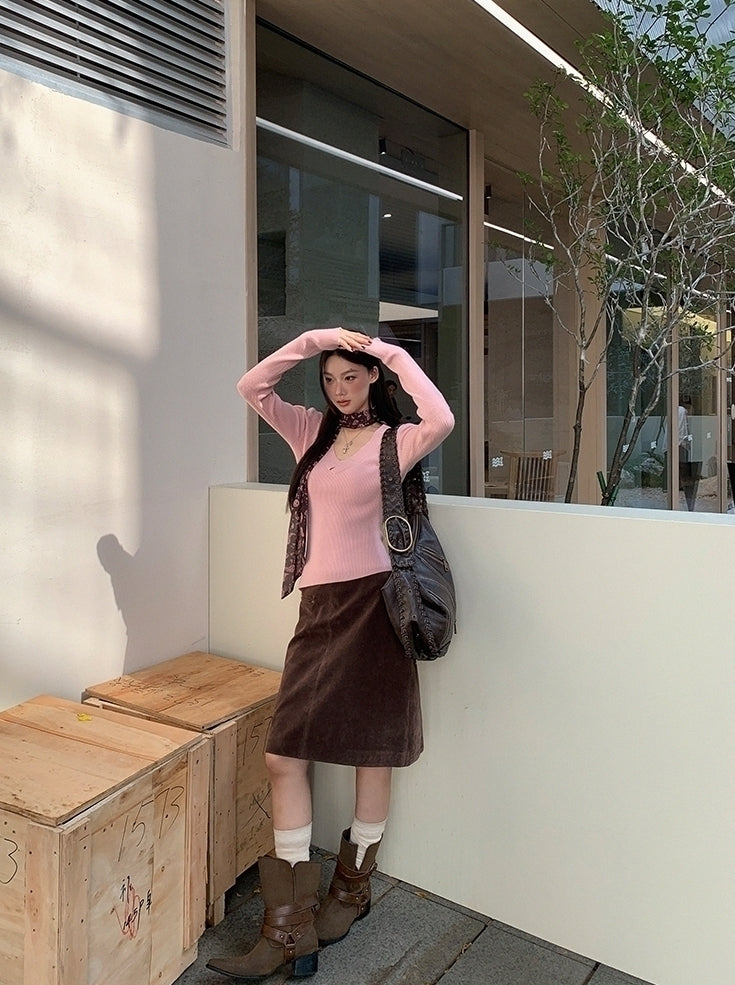 Cozy Pink Knit Sweater Soft Elegant Layering Top