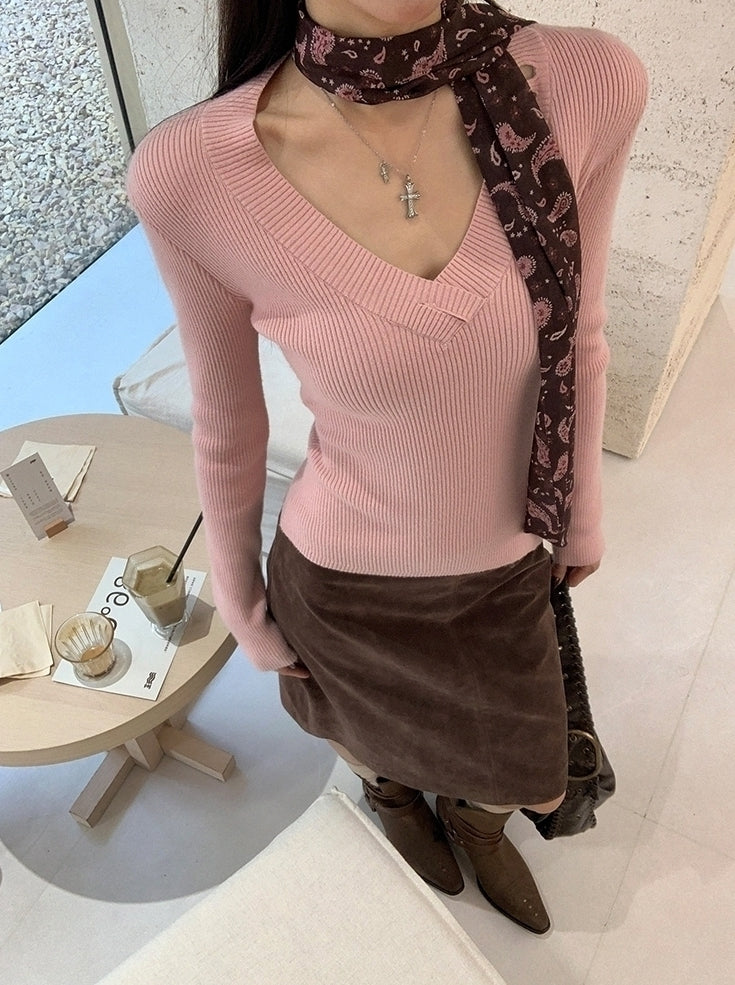 Cozy Pink Knit Sweater Soft Elegant Layering Top
