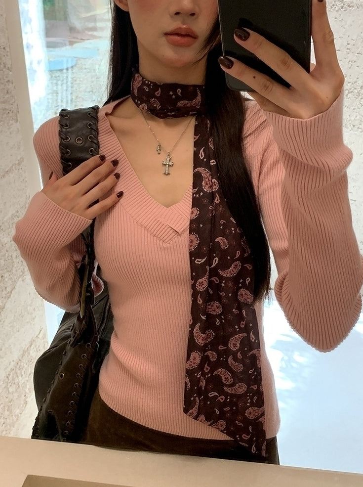 Cozy Pink Knit Sweater Soft Elegant Layering Top