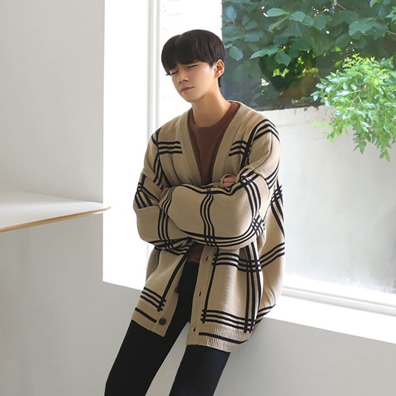 Cozy Plaid Knit Cardigan Sweater