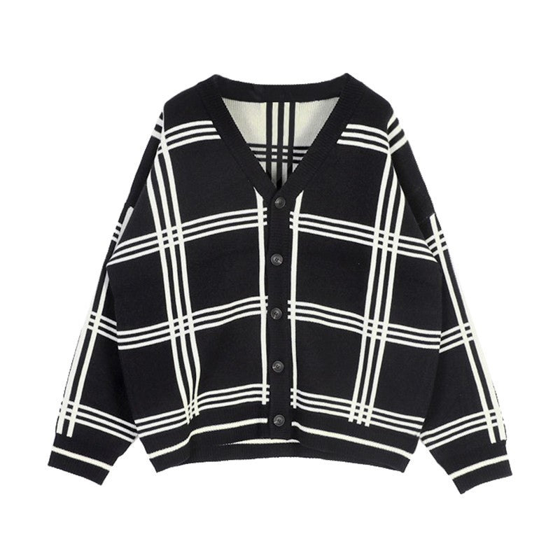 Cozy Plaid Knit Cardigan Sweater