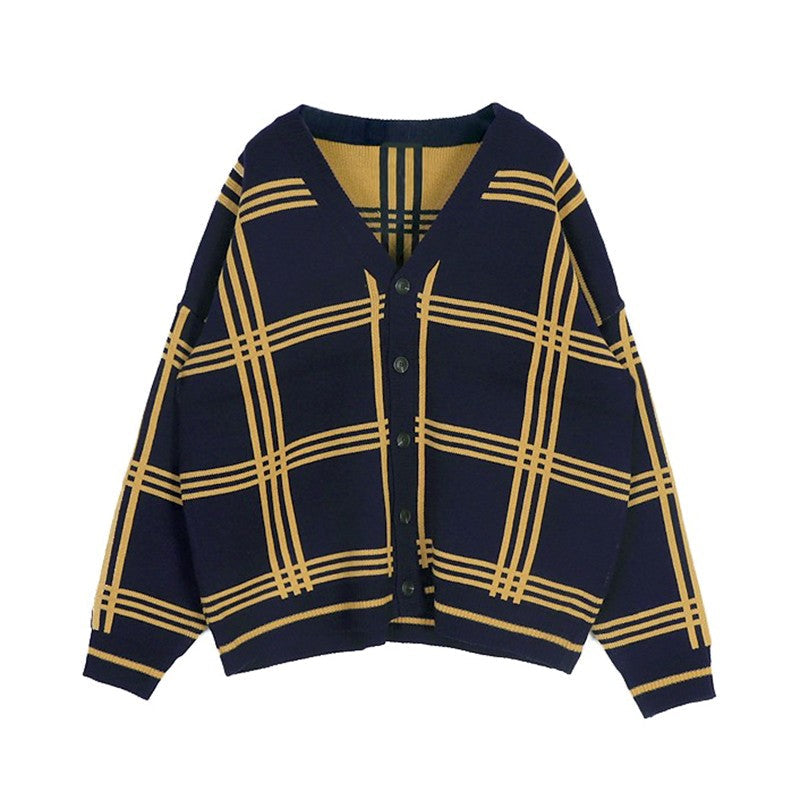 Cozy Plaid Knit Cardigan Sweater
