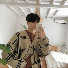 Cozy Plaid Knit Cardigan Sweater