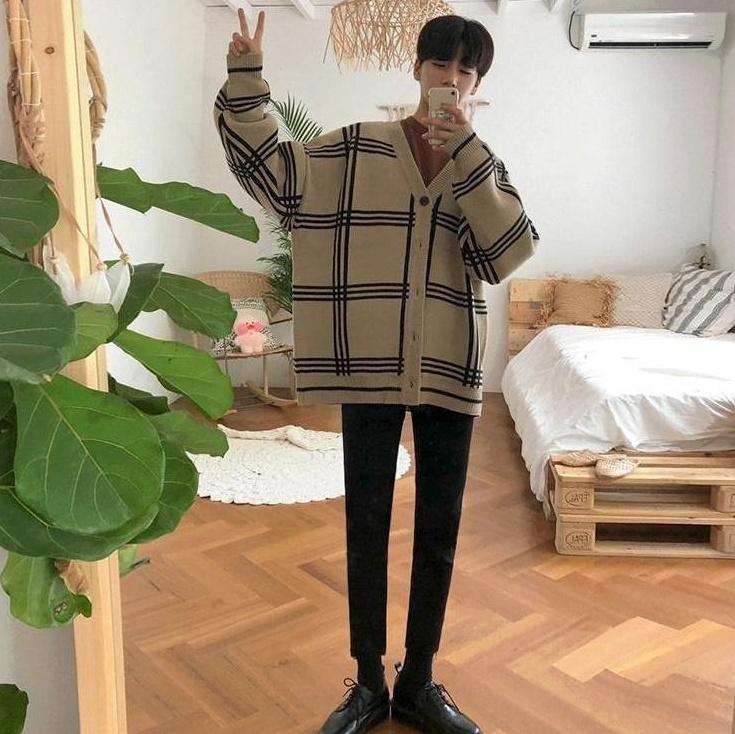 Cozy Plaid Knit Cardigan Sweater