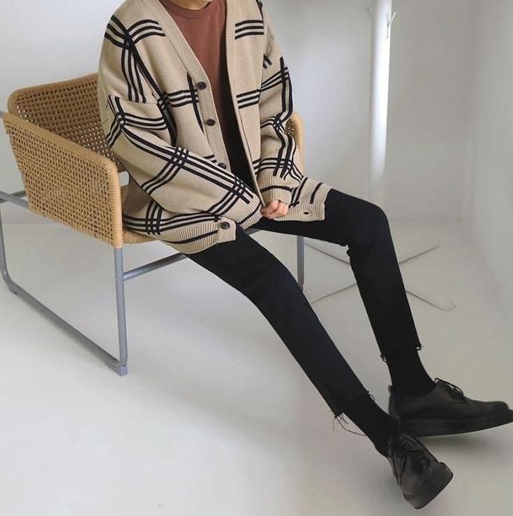 Cozy Plaid Knit Cardigan Sweater