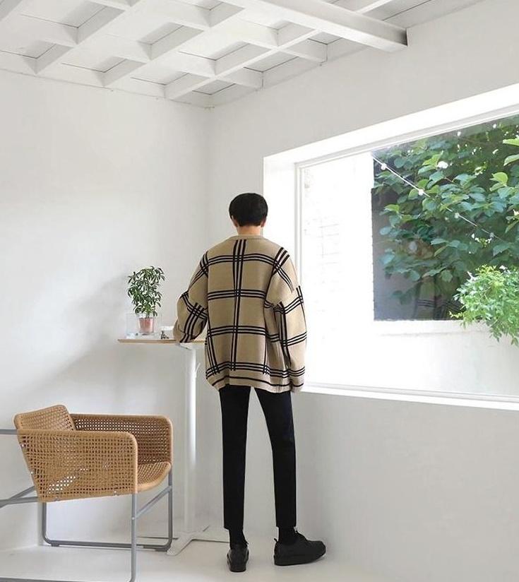 Cozy Plaid Knit Cardigan Sweater