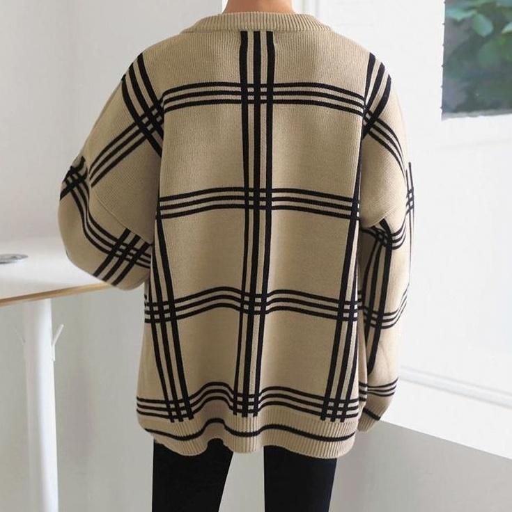 Cozy Plaid Knit Cardigan Sweater