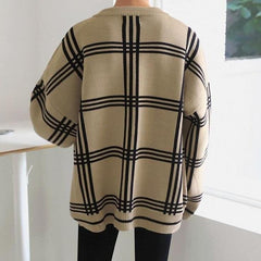 Cozy Plaid Knit Cardigan Sweater