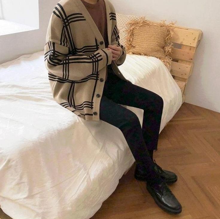 Cozy Plaid Knit Cardigan Sweater