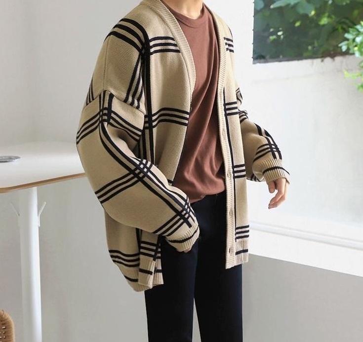 Cozy Plaid Knit Cardigan Sweater