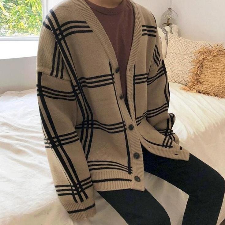 Cozy Plaid Knit Cardigan Sweater