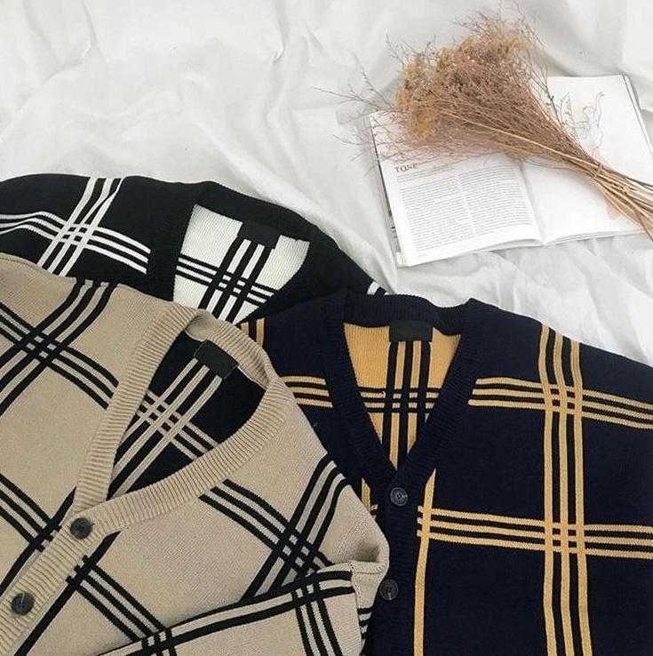 Cozy Plaid Knit Cardigan Sweater