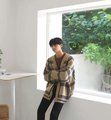 Cozy Plaid Knit Cardigan Sweater