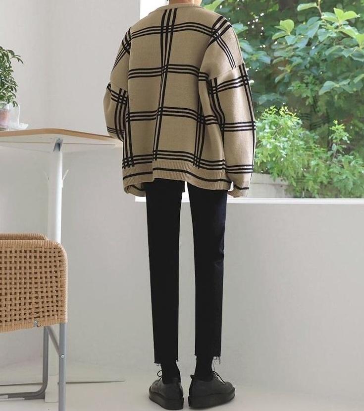 Cozy Plaid Knit Cardigan Sweater
