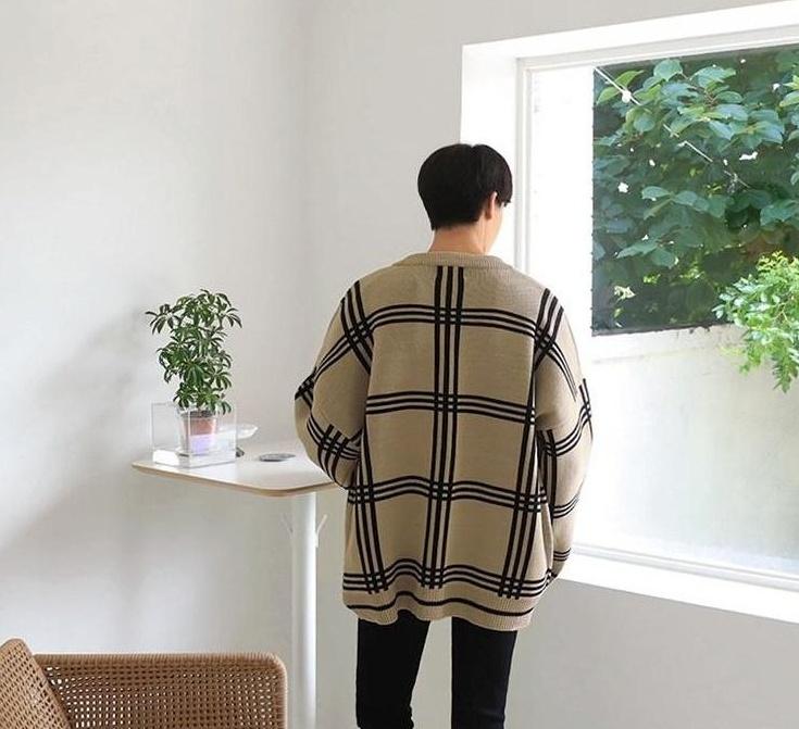 Cozy Plaid Knit Cardigan Sweater