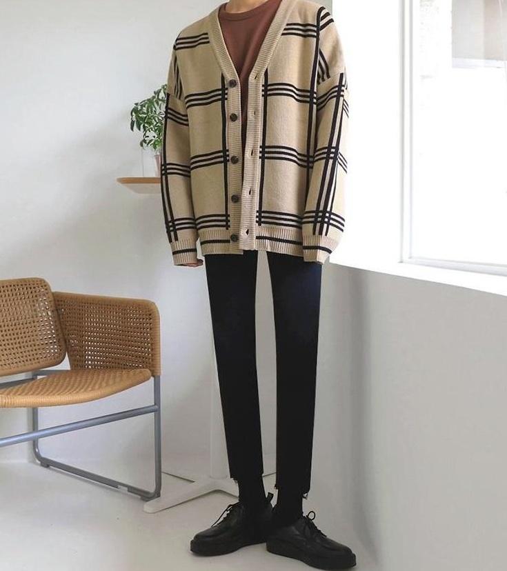 Cozy Plaid Knit Cardigan Sweater