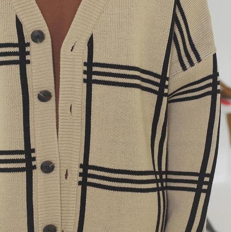 Cozy Plaid Knit Cardigan Sweater