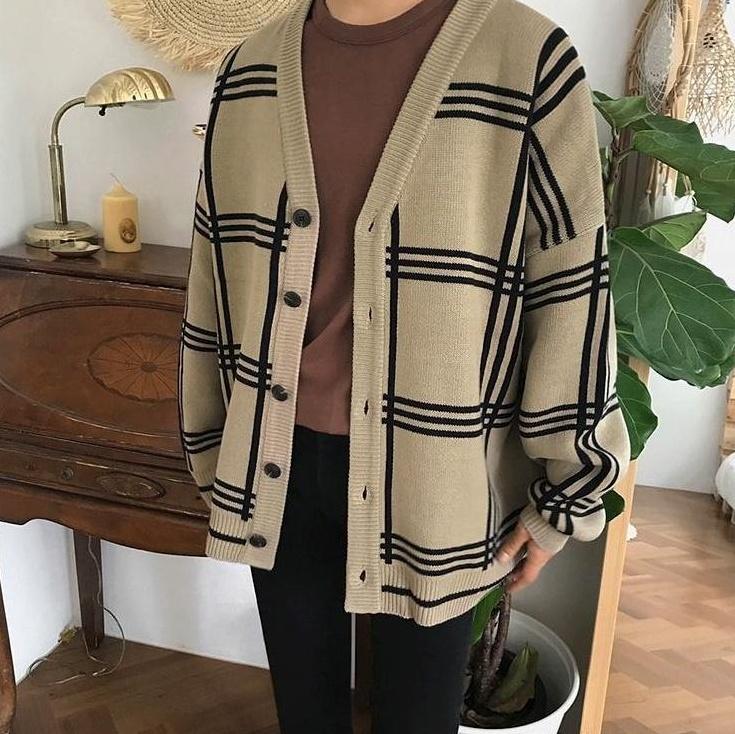 Cozy Plaid Knit Cardigan Sweater