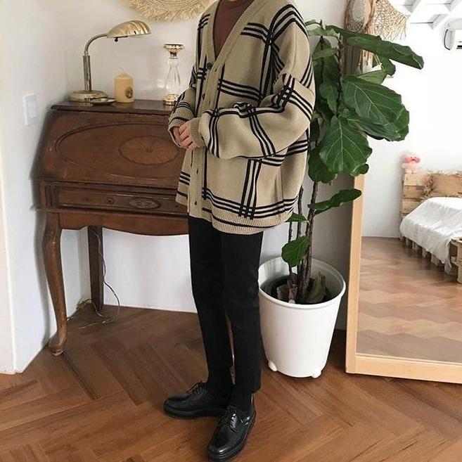 Cozy Plaid Knit Cardigan Sweater