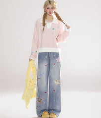 Cozy Star Patch Loose Fit Denim Pants