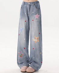 Cozy Star Patch Loose Fit Denim Pants